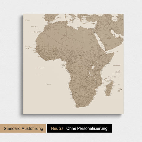 Neutrale und schlichte Ausführung einer Afrika-Karte als Pinn-Leinwand in Desert Sand (Beige) ohne Personalisierung