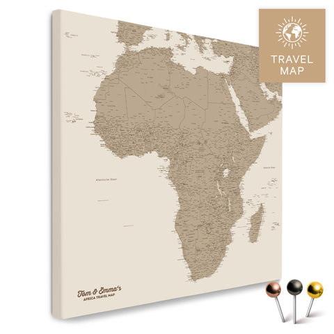 Afrika-Karte in Desert Sand (Beige) als Pinn-Leinwand, perfekt zum Markieren und Planen von Reisen, hier kaufen