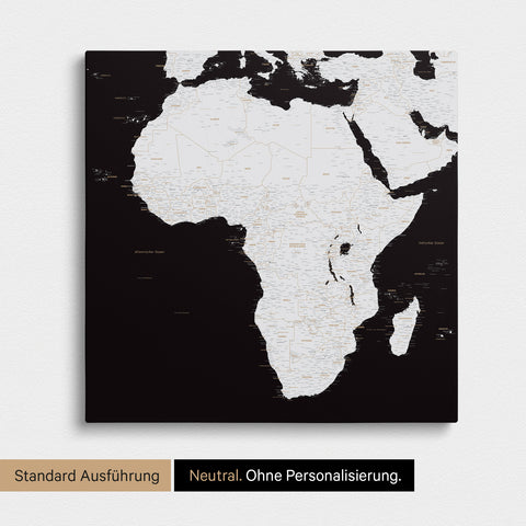 Neutrale und schlichte Ausführung einer Afrika-Karte als Pinn-Leinwand in Schwarz-Weiss ohne Personalisierung