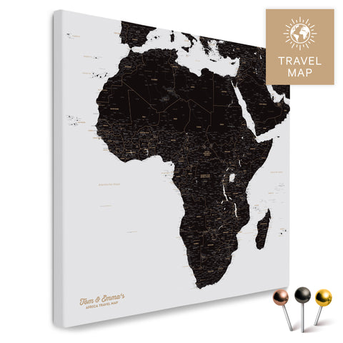 Afrika-Karte in Light Black (Weiss-Schwarz) als Pinn-Leinwand, perfekt zum Markieren und Planen von Reisen, hier kaufen