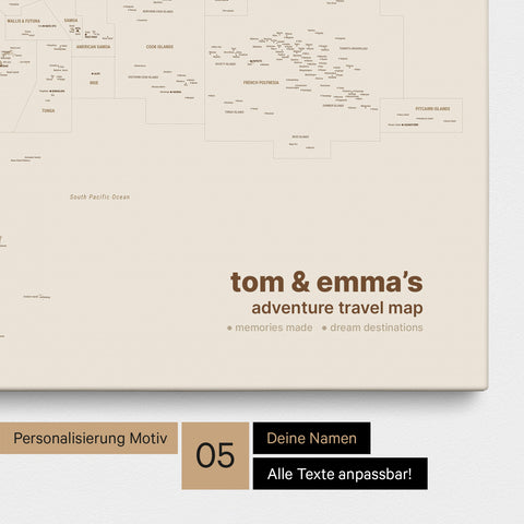 Mappa dell’Australia e dell’Oceania con puntine TRAVEL® – Desert Sand (Beige)