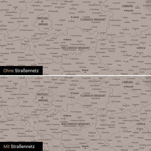 Mappa del Benelux con puntine TRAVEL® – Grigio Caldo
