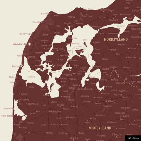 Denmark TRAVEL® Push Pin Map – Bordeaux Red