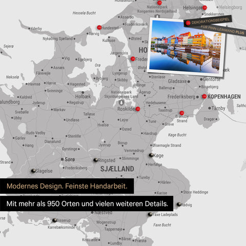 Mappa della Danimarca con puntine TRAVEL® – Grigio freddo