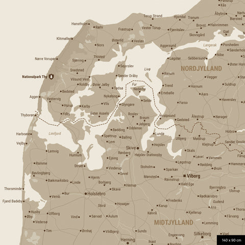 Mappa della Danimarca con puntine TRAVEL® – Sabbia del deserto