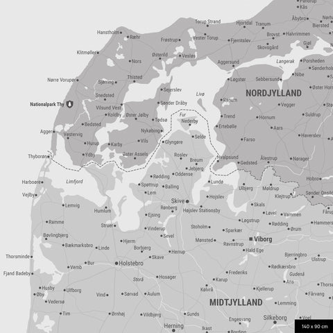 Mappa della Danimarca con puntine TRAVEL® – Grigio multicolore