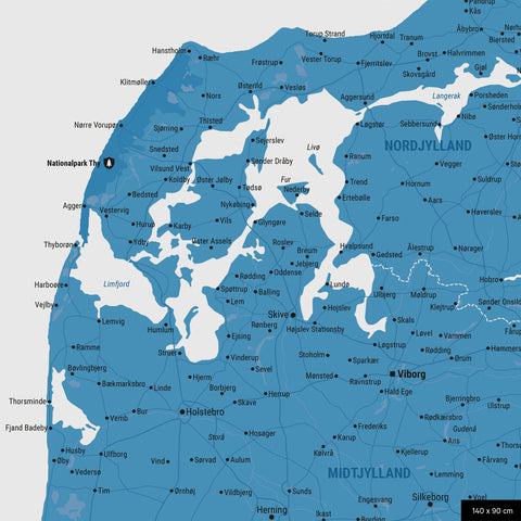 Mappa della Danimarca con puntine TRAVEL® – Blu oceano