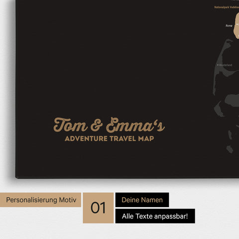 Denmark Map Push Pin Map in Sonar Black with Personalization