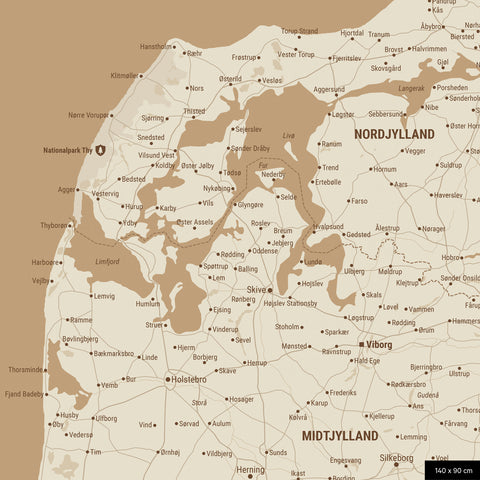 Mappa della Danimarca con puntine TRAVEL® – Oro tesoro