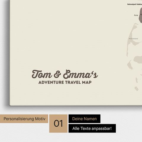 Denmark Map Push Pin Map in Warm Gray (Brown-Gray) with Personalization