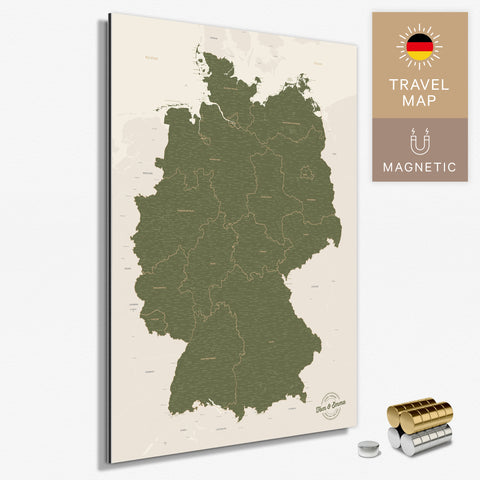 Magnetische Deutschland-Karte in Olive Green als Magnetboard zum Pinnen und Markieren von Reisezielen kaufen