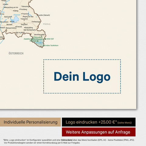 Weltkarte als Deutschland-Karte in Multicolor Classic mit Eindruck eines Firmenlogos