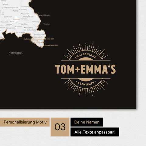 Magnetboard mit Deutschland-Karte in Schwarz-Weiss mit rundem Logo als Personalisierung