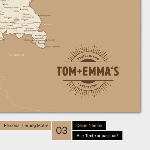 Magnetboard mit Deutschland-Karte in Treasure Gold mit rundem Logo als Personalisierung