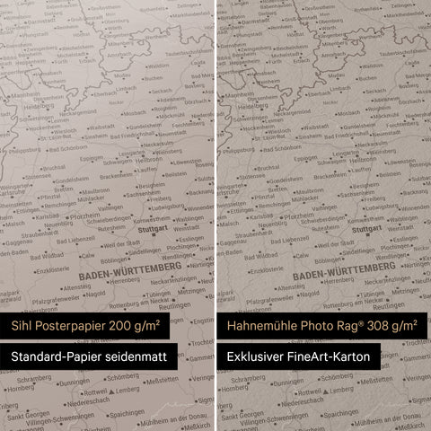 Poster premium con mappa della Germania TRAVEL® – Warmgray (Marrone-Grigio)