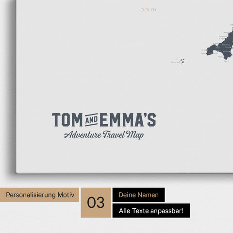 Mappa dell'Inghilterra (Gran Bretagna) e Irlanda TRAVEL® Mappa da puntine – Denim Blue