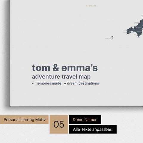 Mappa dell'Inghilterra (Gran Bretagna) e Irlanda TRAVEL® Mappa da puntine – Denim Blue