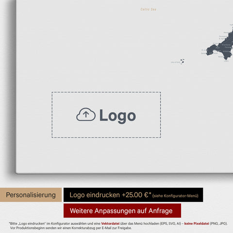 Mappa dell'Inghilterra (Gran Bretagna) e Irlanda TRAVEL® Mappa da puntine – Denim Blue