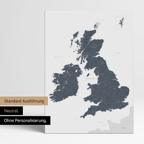 Neutrale Ausführung einer England- & Großbritannien-Karte in Farbe Denim Blue ohne Personalisierung
