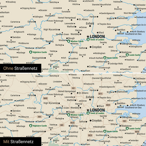 Mappa Inghilterra (Gran Bretagna) & Irlanda TRAVEL® Mappa da puntine – Multicolor Classic