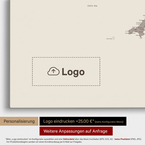 Mappa dell'Inghilterra (Gran Bretagna) e Irlanda TRAVEL® Mappa da puntine – Grigio caldo