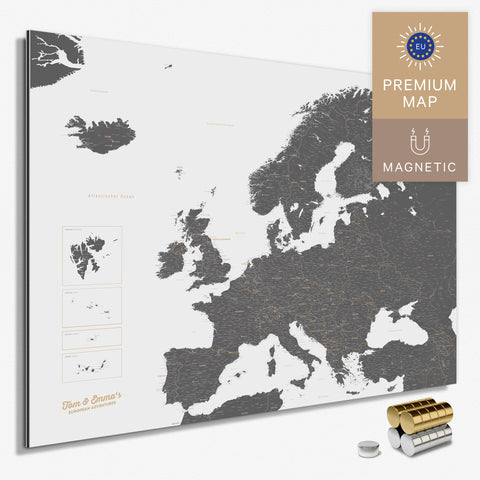 Magnetische Europakarte in der Farbe Light Gray in einem modernen, minimalistischem Design als Magnetboard zum Pinnen und Markieren von Reisezielen kaufen