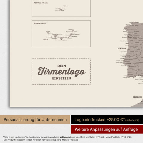 Mappa dell’Europa TRAVEL® Poster magnetico – Warmgray (Marrone-grigio)