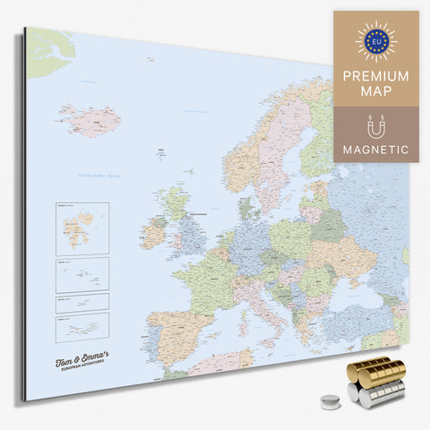 Magnetische Politische Europakarte in der Farbe Multicolor Atlas in einem modernen, minimalistischem Design als Magnetboard zum Pinnen und Markieren von Reisezielen kaufen