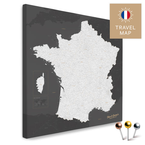 France map in dark gray color in a modern, minimalist design as a canvas for pinning trips and places