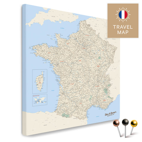 France map in the color Multicolor Classic in a modern, minimalist design as a canvas for pinning trips and places