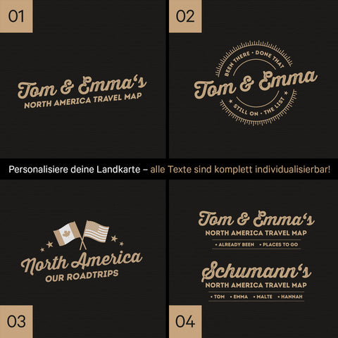 Kanada & USA Landkarte mit hohem Detailgrad als Pinnwand Leinwand in Schwarz-Weiss mit Personalisierung und Eindruck mit deinem Namen