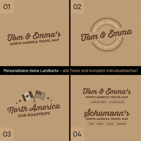 Kanada & USA Landkarte mit hohem Detailgrad als Pinnwand Leinwand in Treasure Gold mit Personalisierung und Eindruck mit deinem Namen
