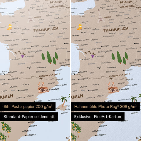 Europa-Karte für Kinder in Farbe Brown als Poster in den Papiersorten Sihl Posterpapier oder Hahnemühle Photo Rag