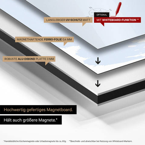Kinderweltkarte auf magnethaftende Ferro-Folie gedruckt, auf Alu-Dibond-Tafel geklebt und mit UV-Schutz kaschiert
