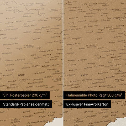 Österreich-Karte Poster in den Papiersorten Sihl Posterpapier oder Hahnemühle Photo Rag