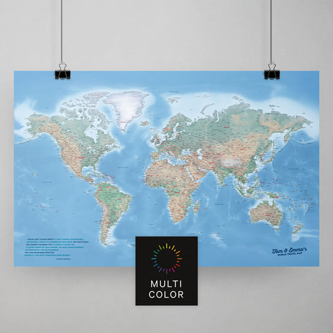Physische Weltkarte als Poster in Multicolor Terra zum Pinnen und Markieren von Reisezielen kaufen