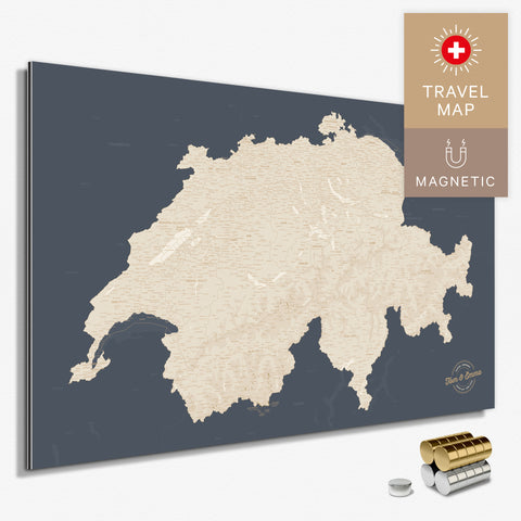 Magnetische Schweiz-Karte in Hale Navy (Dunkelblau-Gold) als Magnetboard zum Pinnen und Markieren von Reisezielen kaufen