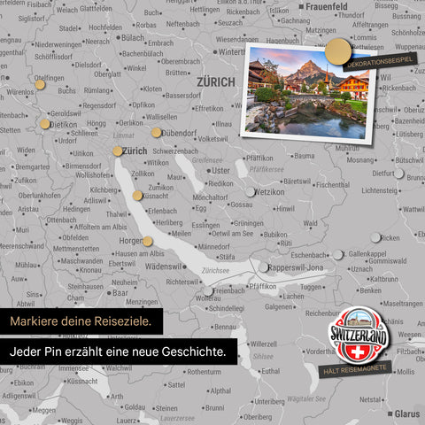 Magnetische Schweiz-Karte Leinwand in Warmgray (Braun-Grau) wahlweise mit oder ohne Straßennetz