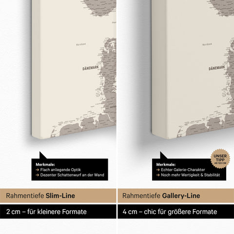 Mappa della Scandinavia con puntine TRAVEL® – Warmgray (Braun-Grau)
