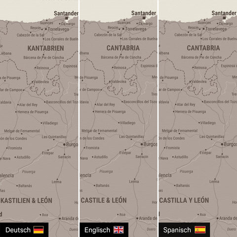 Mappa di Spagna e Portogallo con puntine TRAVEL® – Warmgray