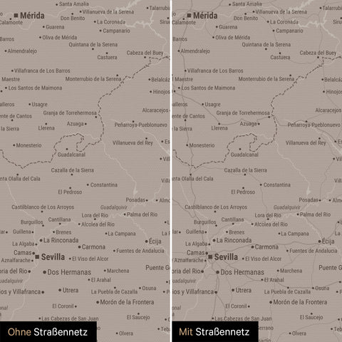 Mappa di Spagna e Portogallo con puntine TRAVEL® – Warmgray