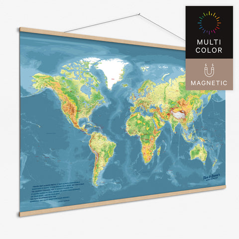 Magentische topografische Weltkarte in Multicolor Topo als Magnet-Poster kaufen