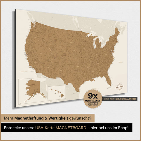 Mappa degli USA TRAVEL® poster magnetico – in 21 colori