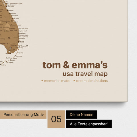 Mappa degli USA con puntine TRAVEL® – Bronzo