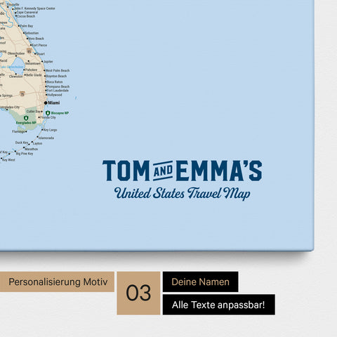 Push Pin Map canvas of a USA America map in multicolor classic with printed logo "United States"
