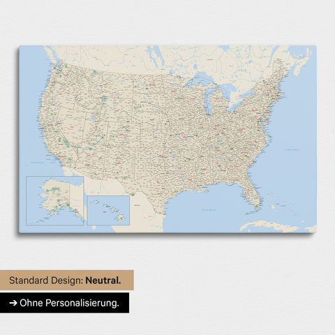 Neutral and simple version of a USA America map as a Push Pin Map in Multicolor Classic