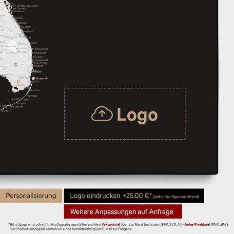 Mappa degli USA con puntine TRAVEL® – Dark Black (Nero-bianco)