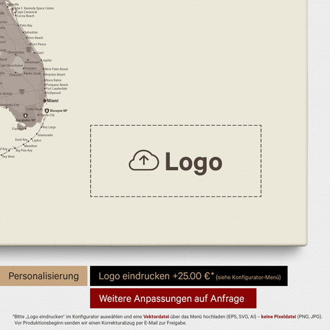 Mappa degli USA con puntine TRAVEL® – Warmgray (Grigio marrone)