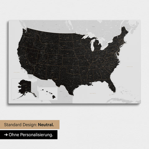 Neutral and simple version of a USA America map as a Push Pin Map in white and black