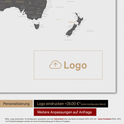 Mappa del mondo TRAVEL® Poster magnetico – Grigio chiaro (Bianco-grigio)